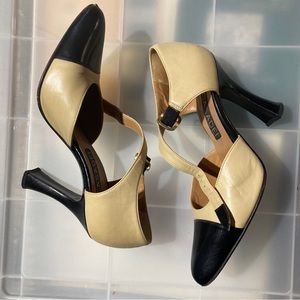 Casadei Vintage Heels Beige And Black Leather 6.5